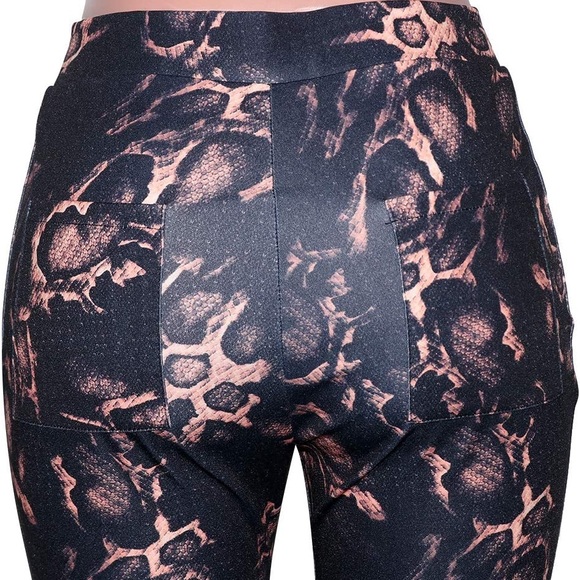 Womens Casual Leggings Stretchy High Waisted Work Pants Snake Print Leggings - Picture 7 of 8